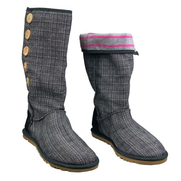 UGG Women’s Lo Pro Button Down Flannel Grey Denim Boot Size US 6 - Picture 5 of 10